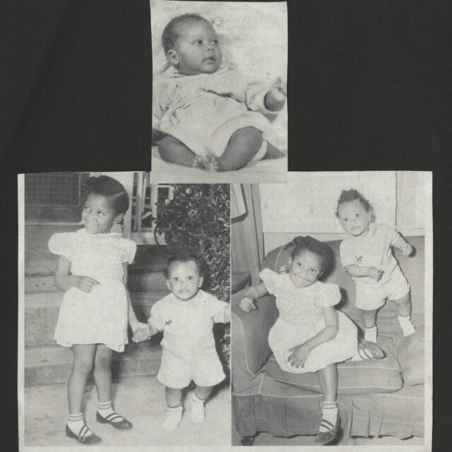 A scan of three black-and-white pictures. One is of Venus Jones' brother, Culbert Jones, as a baby. The other two are of Venus Jones and her brother, Albert, as toddlers.