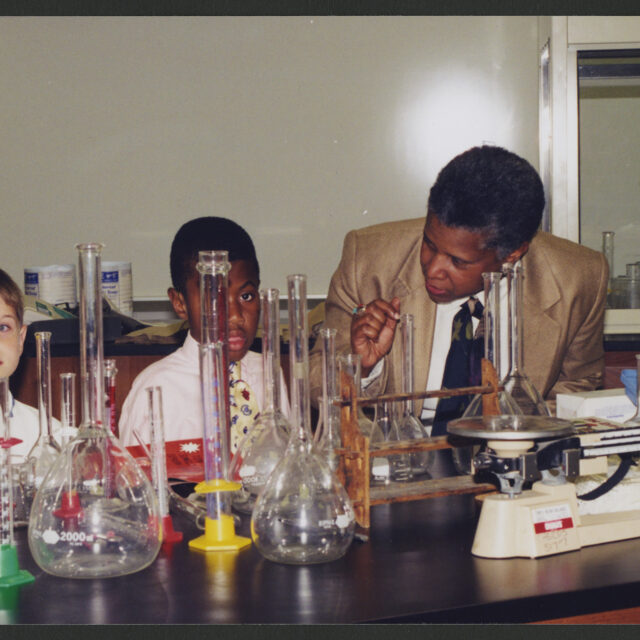 Venus Jones and her son, Odell, in the lab together.